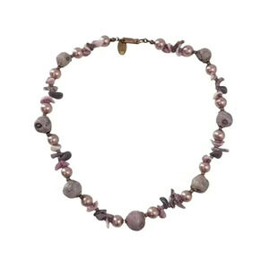 Vintage Miriam Haskell Purple Pink Coral Pearl Shell Necklace 15" Collar